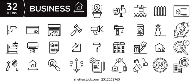A set of business icons in a single style, simple icons with editable stroke. The icon of business, group of people, time, development and so on. EPS10
