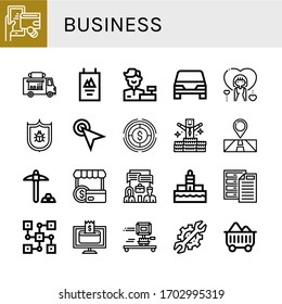 Set Of Business Icons. Such As Digital Wallet, Food Truck, Poster, Cashier, Car, Woman, Antivirus, Cursor, Dollar, Bonus, Location, Mining, Shopper, System, Lighthouse , Business Icons