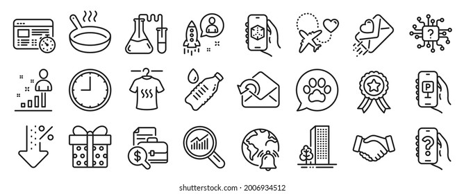 Set of Business icons, such as Frying pan, Startup, Time icons. Help app, Gift box, Artificial intelligence signs. Winner ribbon, Data analysis, Dry t-shirt. Buildings, Accounting report. Vector