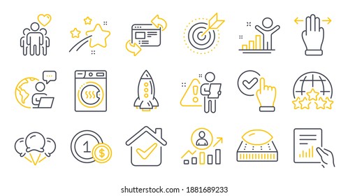 Set of Business icons, such as Multitasking gesture, Rocket, Mattress symbols. Dryer machine, Document, Rating stars signs. Checkbox, Ice creams, Friendship. Winner, Career ladder. Vector