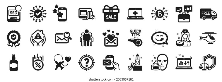 Set of Business icons, such as Online payment, Group, Yummy smile icons. Whiskey bottle, Search mail, Security network signs. Love mail, Face cream, Innovation. Honeymoon travel, Tutorials. Vector