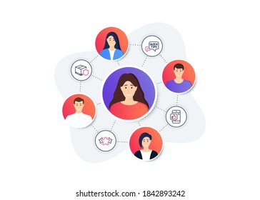 Set of Business icons, such as Quick tips, Delivery insurance, Mobile like symbols. Online team work banner. Employee remote job. Star line icons. Vector