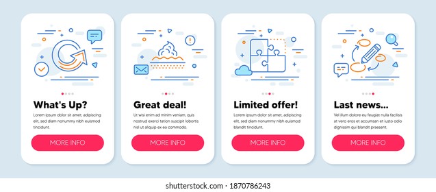 Set of Business icons, such as Skin care, Puzzle, Reload symbols. Mobile screen mockup banners. Keywords line icons. Face cream, Engineering strategy, Update. Marketing strategy. Vector