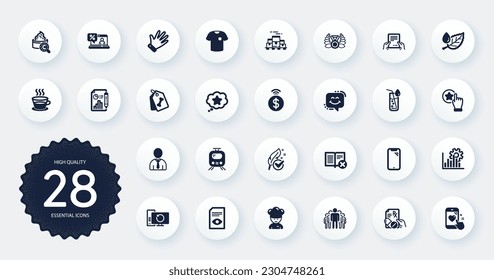 Set of Business icons, such as Smartphone, Smile chat and Seo graph flat icons. Recovery computer, Contactless payment, Loyalty star web elements. Hand, Heart rating, Prescription drugs signs. Vector