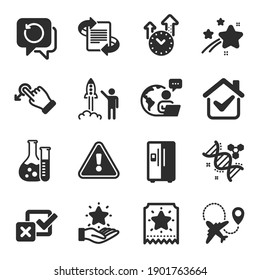 Set of Business icons, such as Time management, Recovery data, Drag drop symbols. Chemistry lab, Chemistry dna, Checkbox signs. Launch project, Marketing, Loyalty ticket. Loyalty program. Vector