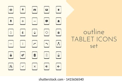 Set of business icons. Tablet icons with different characters on the screen. Vector Illustration