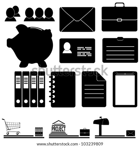 A set of business icons with their possible use in the design. Vector illustration.
