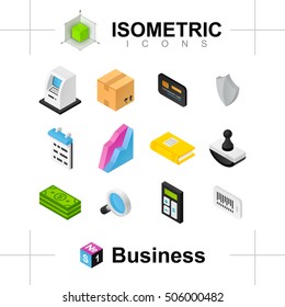 The set of business icons. The variety of isometric icons for the business subject.