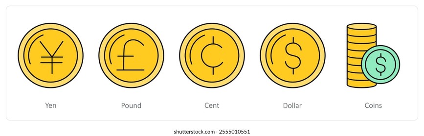 A set of business icons as yen, pound, cent