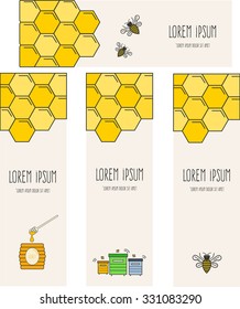Set of business identity elements with beekeeping theme. Collection of flayers and business card with honeyed theme. 