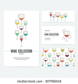 Set of business identity elements with wine theme. Vineyard or wine bar corporate identity. Business documentation.
