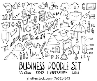 Set of Business illustration Hand drawn doodle Sketch line vector