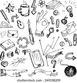 set of business info graphics sketch, hand drawn vector illustration