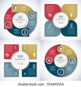 Set of business infographic circle templates. Can be used for presentation, workflow layout, brochure, chart, number  options, web design. Vector background banners with 4 steps, parts, options