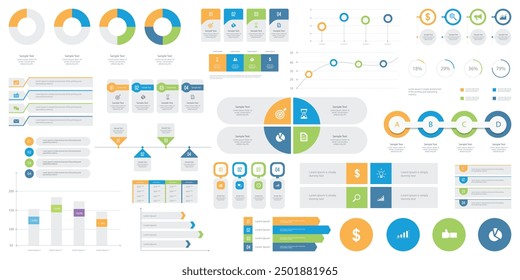 Establecer el diseño de infografía de negocios. Con la línea de tiempo del gráfico y los pasos de proceso de opciones para la presentación. Elemento de diseño de Ilustración vectorial plana  
