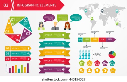 Set of business infographic elements. Template for presentation, chart, graph. Vector illustration.