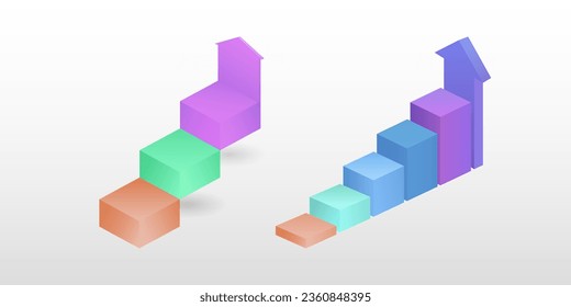 
A set of business infographics in the form of two stairs ending with an up arrow. 3 d. Vector illustration.