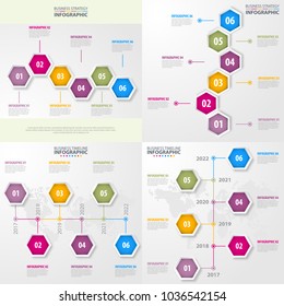 Set of Business Infographics, strategy, timeline, design template illustration. Vector eps10.