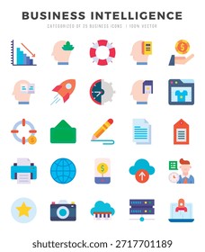 Conjunto de iconos de inteligencia empresarial en estilo plano. Colección de iconos planos de alta calidad.