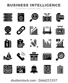 Conjunto de Ícones de Business Intelligence. Pacote de ícones de estilo de arte de linha simples.