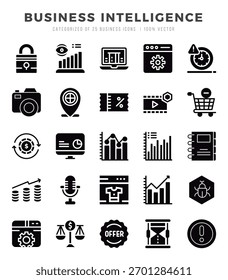 Set of Business Intelligence Icons. Simple line art style icons pack.