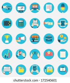 Set of business internet service and ecommerce icons. Symbols on management or analytics. Flat style - vector icons