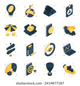 Set of Business and Investment Isometric Icons

