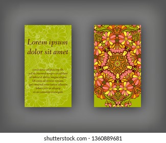 Set of business, invitation, save the date card template, abstract elegant pattern vector design editable. Hand drawn background. Mandala design