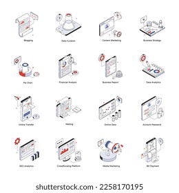 Set of Business Isometric Icons 

