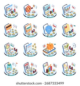 Conjunto de Ilustraciones isométricas de negocios