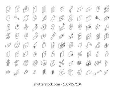 Set of Business Isometric thin line icon illustration on white background