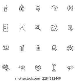 Set of business line icon. Management work activity outline sign vector illsutrator.