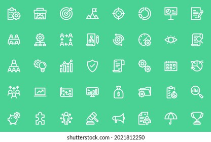 set of business line icons, startup, work, management