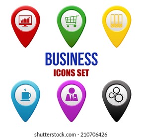 Set of business locators icons on white background, vector illustration