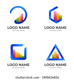 set business logo design with 3d   colorful style