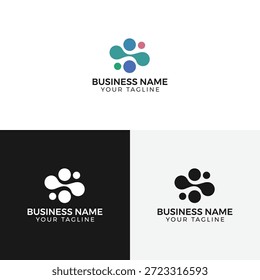 Um conjunto de modelos de logotipo de negócios com designs abstratos com estilos coloridos e monocromáticos, incluindo várias formas e espaços reservados de texto para nomes de negócios e slogans.