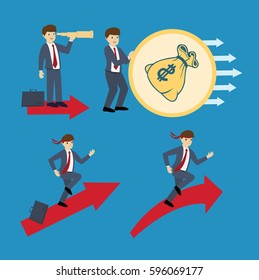 Set of business man actions : Business concept flat design vector illustration 