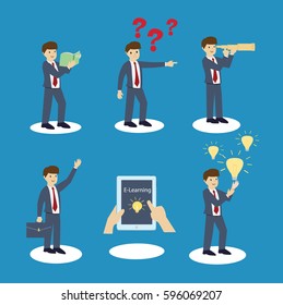 Set of business man actions : Business concept flat design vector illustration