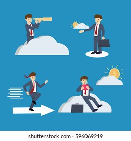 Set of business man actions : Business concept flat design vector illustration