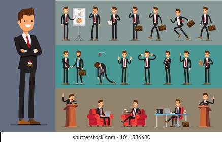 Set of Business Man character design. Vector illustration.