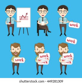 set of business man character, interviewer, office manager, seminar