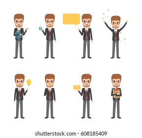 set of business man character in job collection. avatar of people vector flat design.
