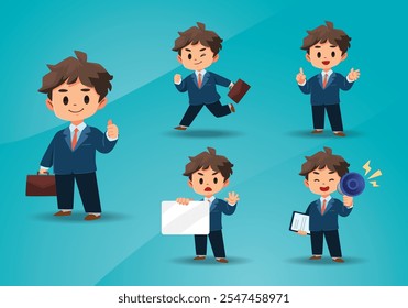 set of business man with different pose and emotional