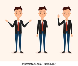 Set Business Man Different Poses Isolated Stock Vector (Royalty Free ...