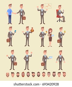 Set of business man in different poses - Part 1. Vector cartoon character in a flat style for your  design and animation projects.