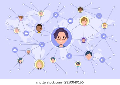 A set of business man disseminating information on social media.It's vector art so easy to edit.