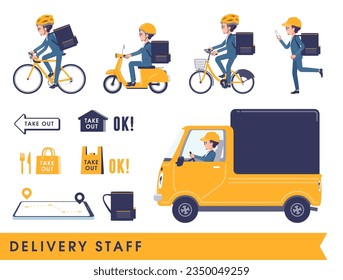 A set of business man doing delivery.It's vector art so easy to edit.