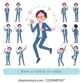A set of business man to enjoy using a smartphone.It's vector art so easy to edit.