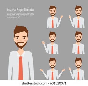 Set of business man on different pose character. illustration vector of flat design.