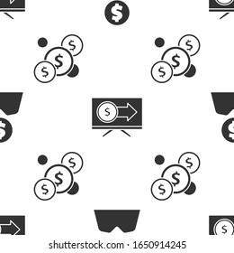 Set Business man planning mind, Monitor with dollar and Coin money with dollar on seamless pattern. Vector